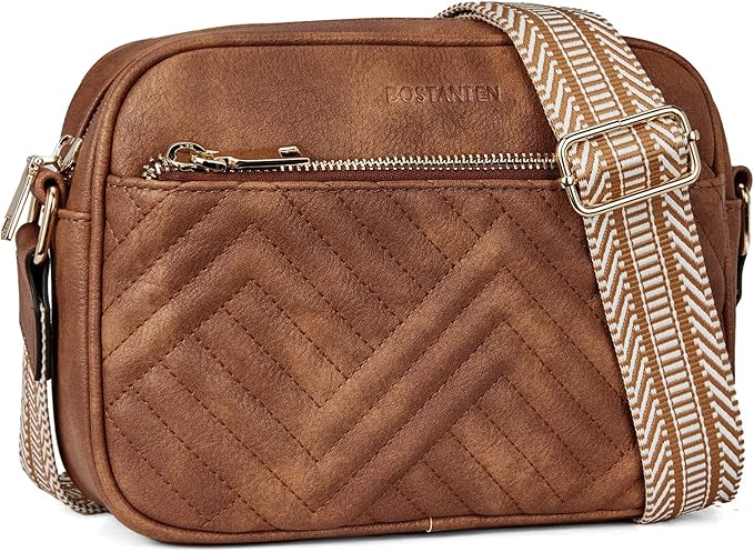 Quilted Crossbody Bags for Women Vegan Leather Purses Shoulder Handbags with Wide Strap